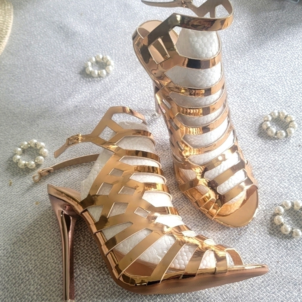 Metallic Gold Strappy Sexy Sandals/Stiletto Heels NEW!!🌟👠 - Picture 14 of 14